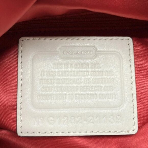 Auth COACH Poppy Tartan Foldover Signature 21139 White Blue Red Jacquard Leather - Picture 7 of 13